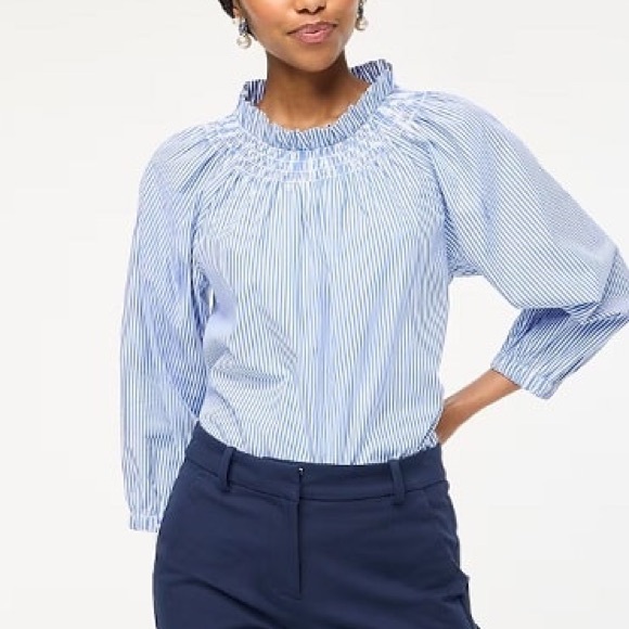 JCrew Smocked Neck Striped Blouse🕊️ - Picture 3 of 10